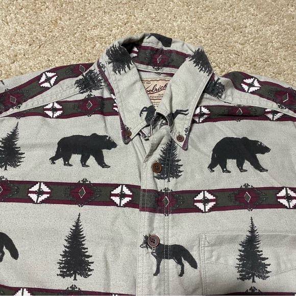 Woolrich Moose Deer Outdoor Tree Forest Aztec Flannel Long Sleeve Button Medium - Picture 2 of 13